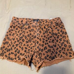 Abercrombie & Fitch Leopard Print Jean Shorts - Brown and Black